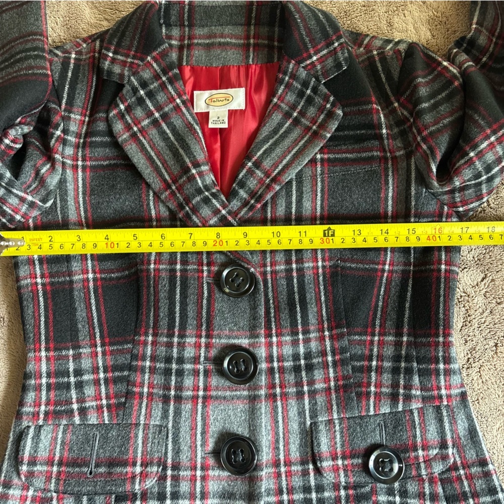 Talbots wool-blend tartan plaid blazer jacket in grey, black, and red size 2 - Picture 9 of 11